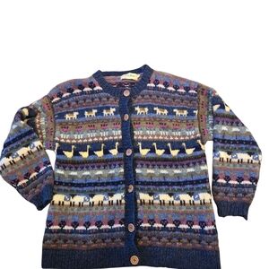 L.L. Bean Wool Sweater Sheep And Geese Animal SIZE LARGE VINTAGE (Few FLAWS)RARE